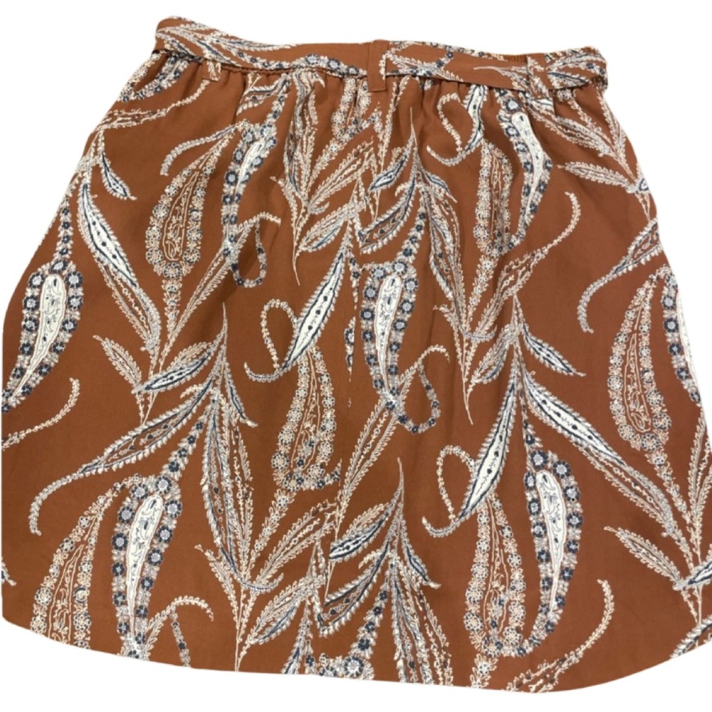 LOFT Brown A-Line Skirt with White and Blue Pattern - Picture 4 of 6